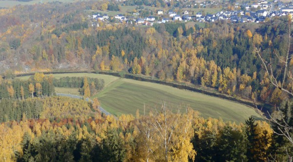 Saale - Grenzfluss zwischen Bayern und Thüringen (das Bild wurde vom Wiedeturm in Bayern aufgenommen und zeigt Blankenberg in Thüringen