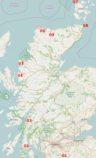 Stationen in Schottland. Karte: openstreetmap.org