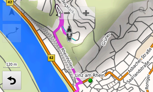 Trotz Vermeidung führt mich das Zumo über den Rheinhöller