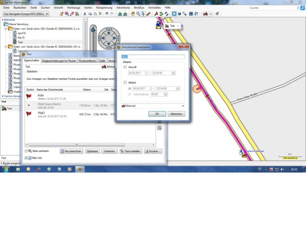 Wegpunkte umbenannt. Doppelklick auf Wpt1,2und3 nacheinander